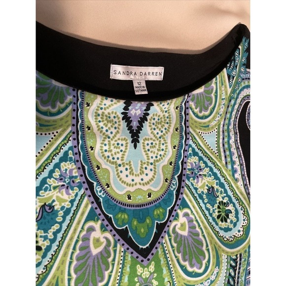 Sandra Darren Dress 12 Blue Green Knee Length Collarless Short Sleeve - Picture 7 of 10